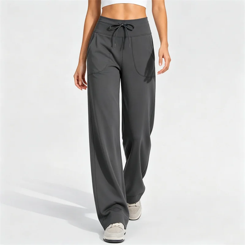 TRY TO BN Women Leggings Yoga Pants With Pockets Drawstring High Waist Workout Leggings Sport Loose Fitness Trousers Gym Clothes