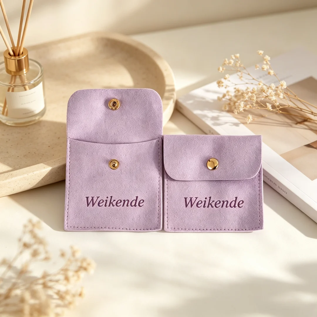 50pcs 8x8cm Purple Custom Logo Microfiber Jewelry Storage Wedding Gift Candy Pouches Button Bag Portable Gift Packaging