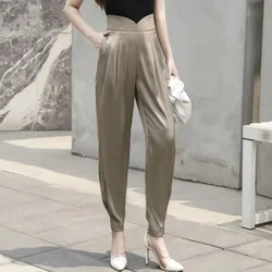 Women's Clothing Solid Color High Waisted Pockets Casual Spring Summer Straight Pencil Trouser Suits Korean Fashion Pants