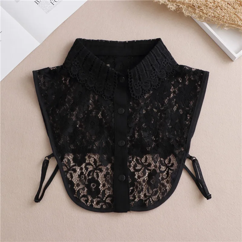 Collar falso bordado blanco para mujer, chal para hombros, cuello de camisa desmontable, cuello falso de encaje, solapa, accesorios para blusa