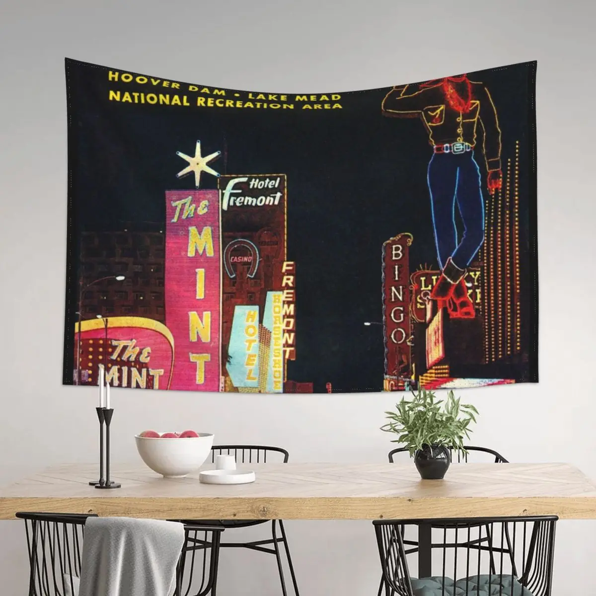 

1960s Vintage Downtown Las Vegas Travel Poster Tapestry Decorative Paintings Bathroom Decor Room Decorating Aesthetic Tapestry