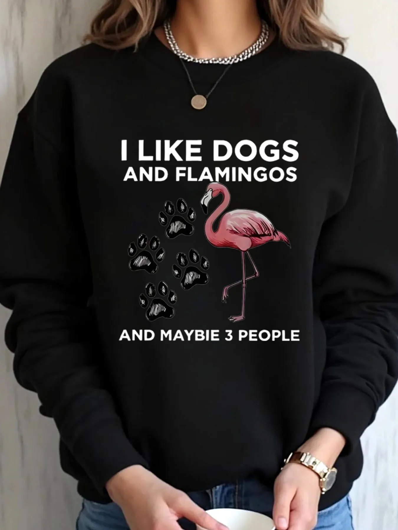 

Женская толстовка большого размера с праздничным принтом собаки и фламинго «Я люблю собак, фламинго и майби», одежда для детей 3 человек, уличная одежда