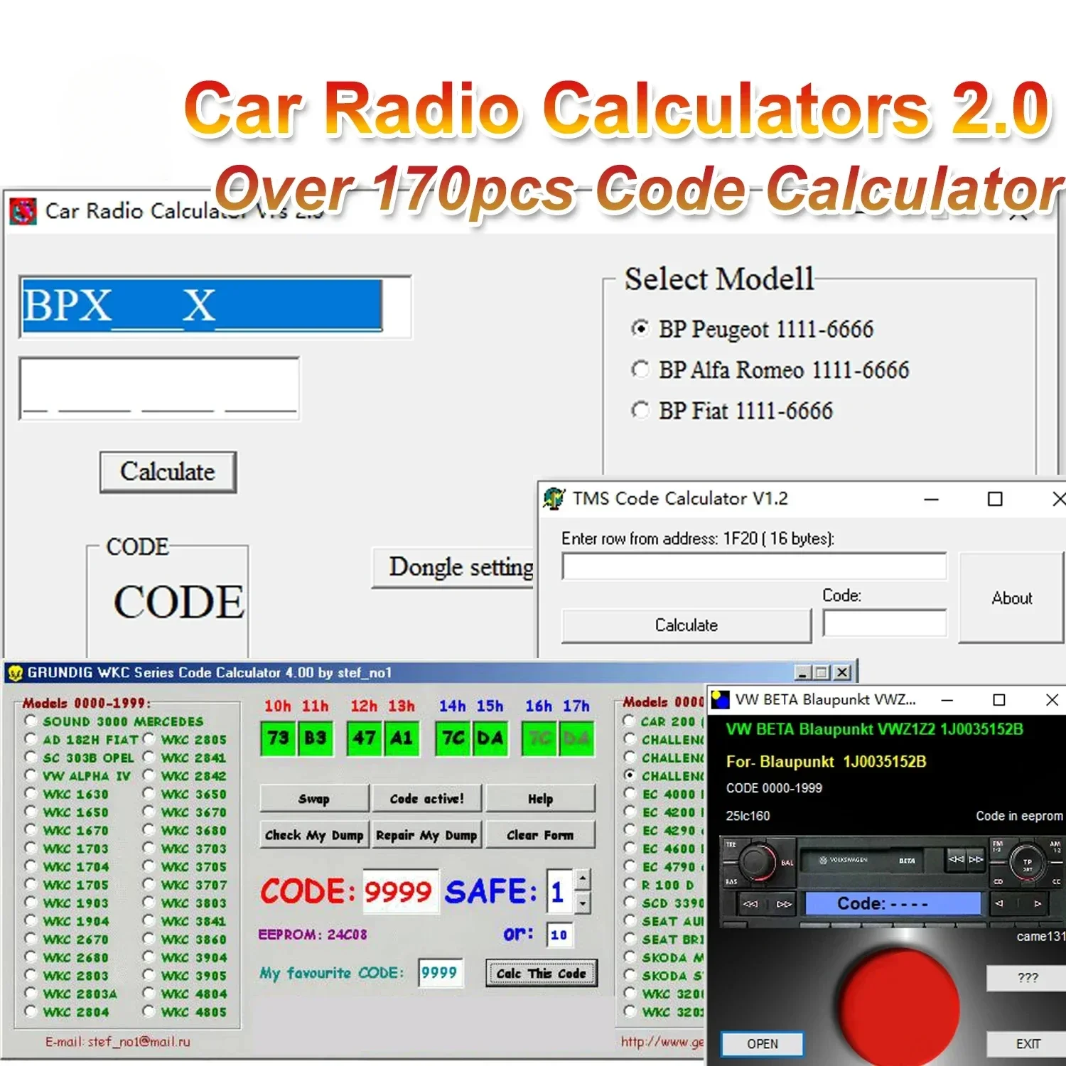 Car Radio Code Calculator V.2.0 Unlock Car Radio Code Car Stereo/Radio Code/Recode/Decode CD Over 170pcs Code for VW/Ford/Becker