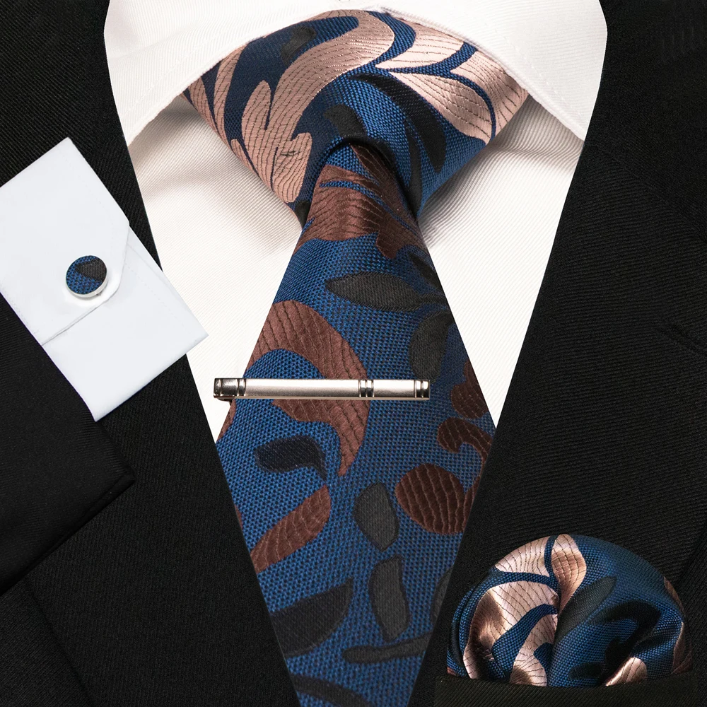 8cm Seidenkrawatten für Herren, grün-schwarze Krawatten, kariert, gestreift, Krawatten-Set mit Einstecktuch, Manschettenknöpfen und Krawattenklammern, für Hochzeit, Business, Party. – Detail 9