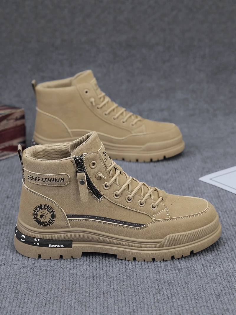 Men's Winter Casual Vintage High Top Flat  Boots Sports Thick Bottom Wear Resistant Workwear Boots for Office And Work