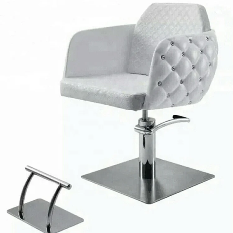 Light Luxury Diamond Decoration Barber Chair White Styling Full Set Furniture for Haircut Salon Swivel and Lifting Function
