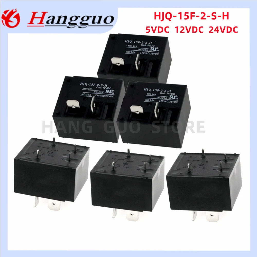 5Pcs/Lot Original HJQ-15F-2-S-H-5VDC HJQ-15F-2-S-H-12VDC HJQ-15F-2-S-H-24VDC 30A 4PIN  HJQ-15F-S-H 5PIN 5V 12V 24V Relay