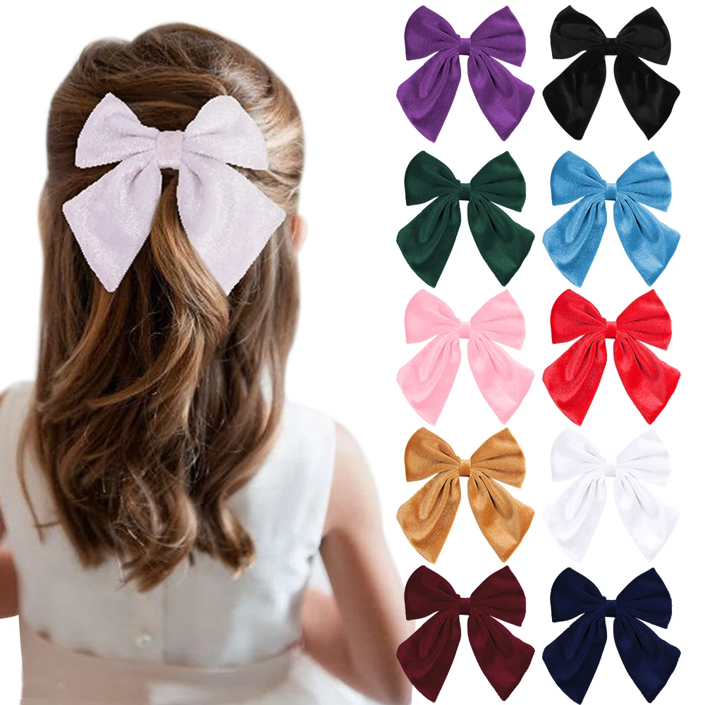 New Large Solid Velvet Hair Bows For Girls Handmade Bows Hairpins Children Fashion Barrettes Headwear Hair Accessories