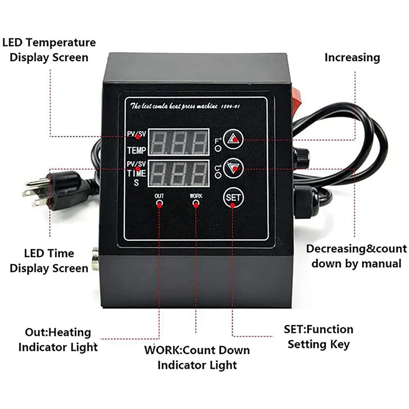 Hot Press Combination Led Control Box Machine Thermostat Temperature Regulator Heat Press Machine 220V US Plug