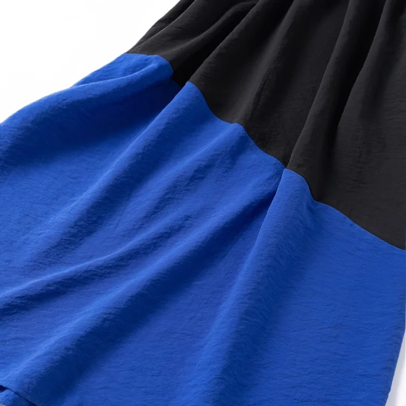 Birdtree zomer 76% moerbeizijde 24% nylon jurk, dames droge zijde O-hals mouwloze contrasterende kleur lange rok, 2025 nieuwe D56208JF