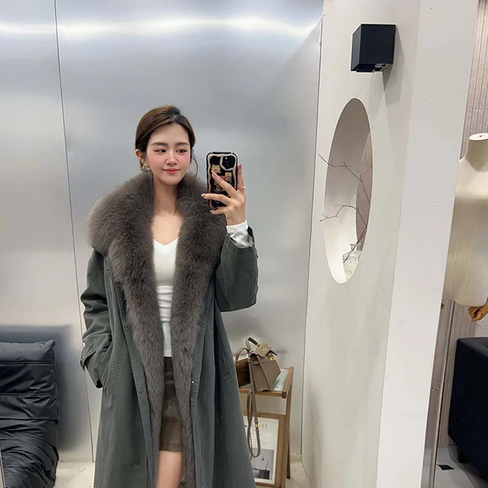 2025년 신상 가을 겨울 여성용 리얼 폭스 퍼 칼라 특별 구스다운 재킷 여성 럭셔리 코트 긴 소매 파카 재킷