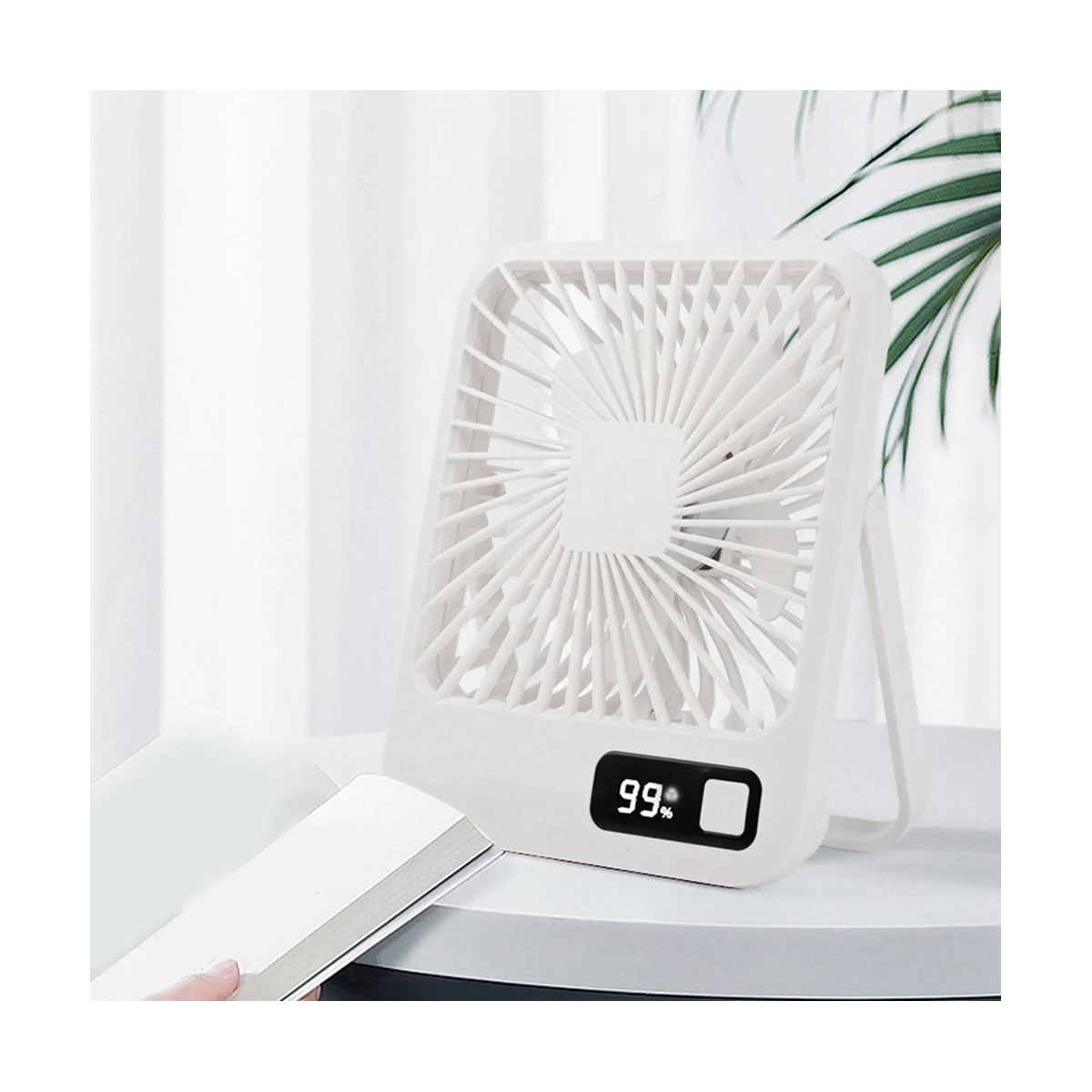 Digital Desktop Convenient Home Student Dormitory Office Mute Portable Multifunctional Charging Mini Fan, White