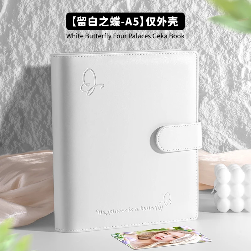 SINGBA Witte Vlinder A5 Fotobinder, 4-Pocket Pagina voor 3" Fotokaarten, Polaroid, Lederen Scrapbook Album Koreaanse Defensa Sundae