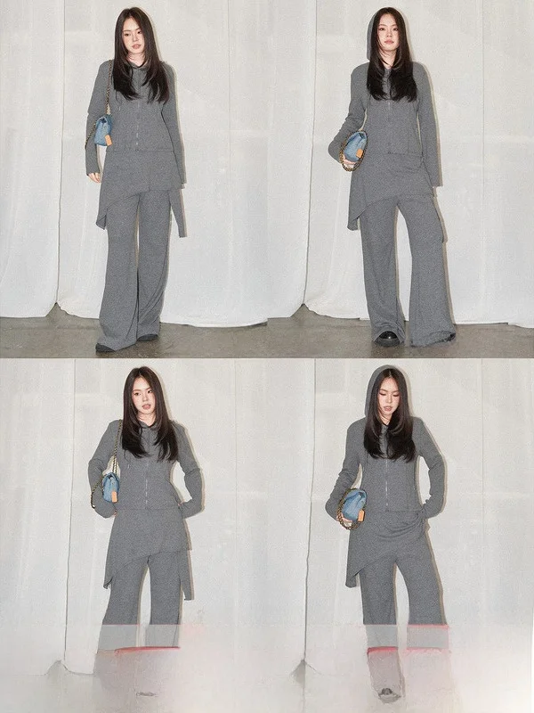 

JINGU een Label Zipper Hooded Pleated round Ne Jaet Women's Casual Sle Long Sve Coat Stand Fit Winter Outerwear