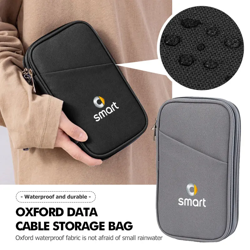 Digital Storage Bag Data Cable Organizer Earphone Charger Travel For Smart Fortwo 451 450 453 Forfour Cabrio Crossblade ROADSTER