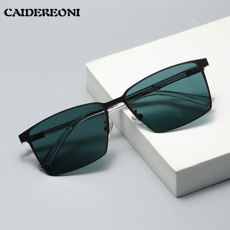 CAIDERONI Classic Square Frame Polarized Men's Sunglasses Driving Glare Protection Metal Unisex Customizable Prescriptions 89003