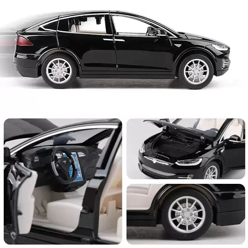 1:24 Tesla Model X SUV modello di auto in lega pressofuso veicoli in metallo modello di auto collezione di simulazione suono e luce regalo