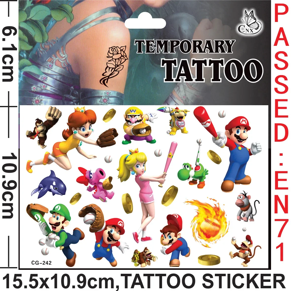 Mario Tattoo Stickers Waterproof Cute Mario Sticker Anime Birthday Party Supplies Decoration For Kids Women Men Gifts