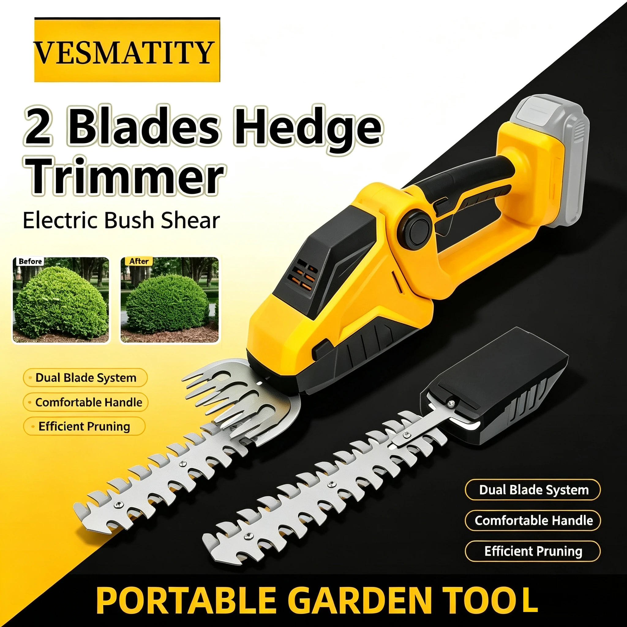 2 IN 1 Cordless Hedge Trimmer Handheld Household Shrub Weeding Pruning Mower Garden Tools For Dewalt Battery