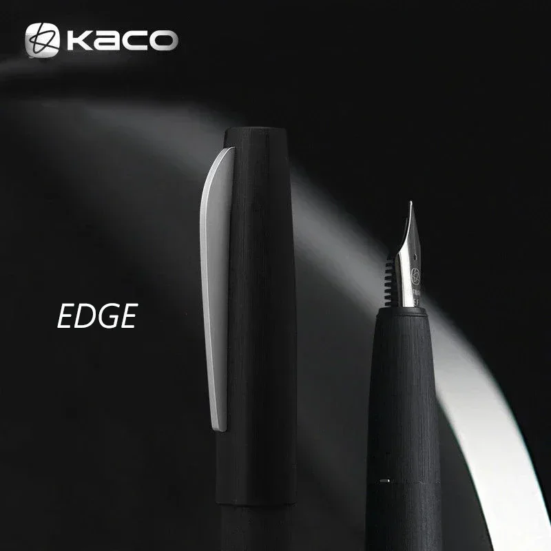 1PC KACO EDGE Brushed Matte Fountain Pen Schmidt EF/F/M Nib Original Schmidt Converter Black/Coffee/Blue Ink Pen With Gift Box