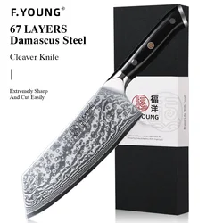 F.YOUNG 7.5 Inch Professional Cleaver Knives Japanese 67 Layer Damascus Steel Sharp Meat Vegetable Chopper Kitchen Chef Knife