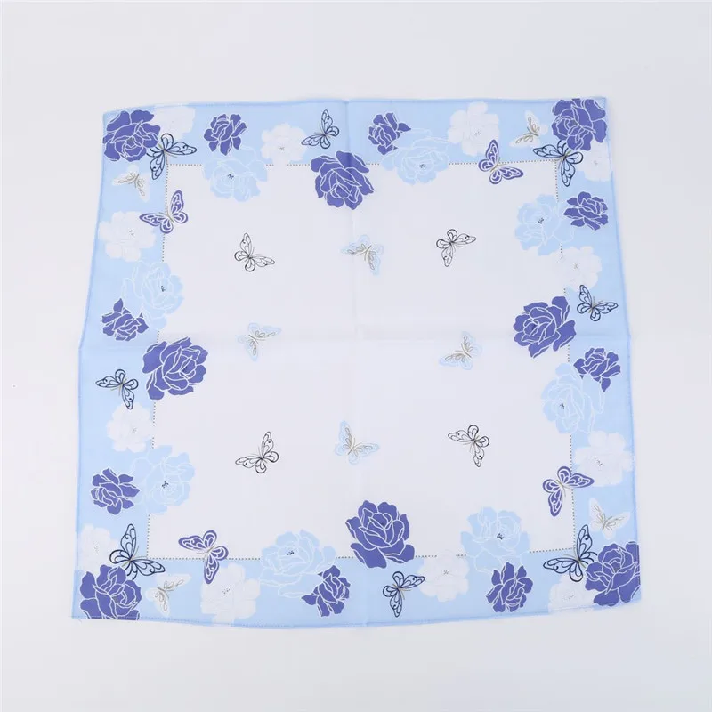 3 Stück 45 x 45 cm quadratisches Baumwoll-Taschentuch mit Schmetterlings- und Rosenblumenmuster für Damen, Damen-Handtuch, Hochzeit, Party, Geschenk, Furoshiki – Detail 6