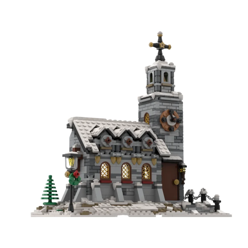 MOC blocos de construção Natal Inverno Igreja modelo de construção brinquedo blocos de construção set1074pcs