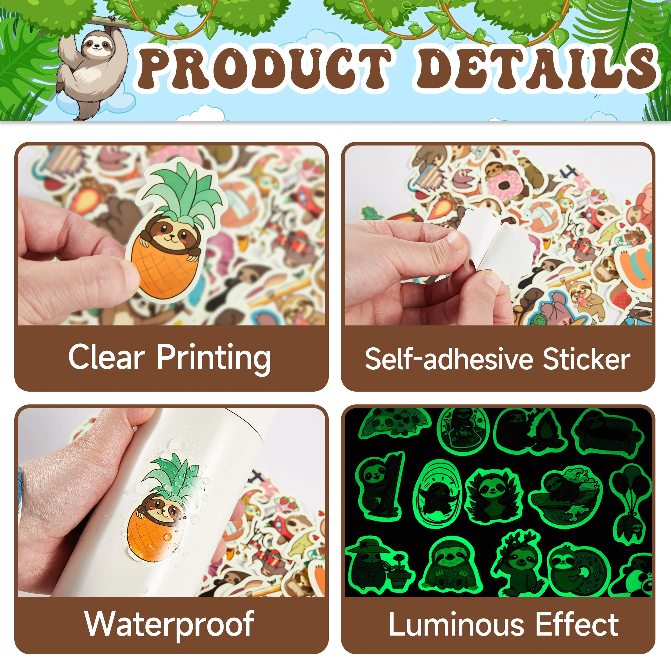75 Stück Cartoon-Faultier-Aufkleber für Wasserflaschen für Kinder, lustige süße Faultier-Tier-Laptop-Aufkleber, wasserfestes Vinyl für Gepäck