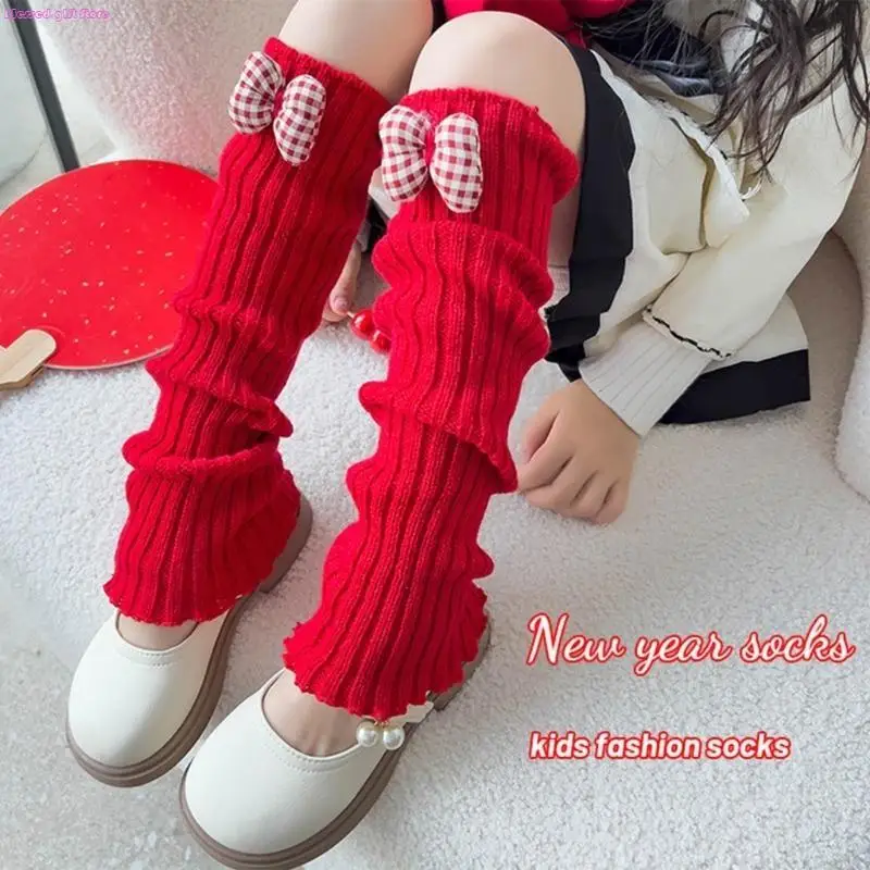 

D0JC Festival Knit Leg Warmers Little Girl Knee High Socks Christmas Slouchy Leggings