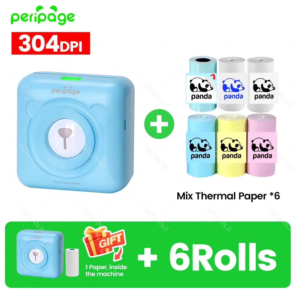 7 kleuren Peripage A6 304 DPI Mini Fotoprinter Notities Sticker Label Drukmachine Bluetooth Draagbare Draadloze Printer Marker