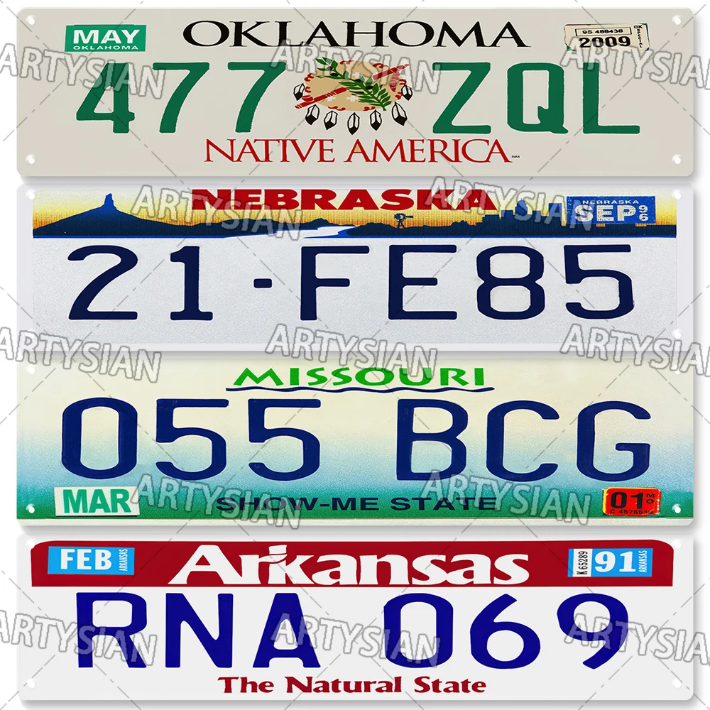 US State Metal Sign Old Truck Vehicle Trailer Tractor Car Number Plate Metal Tin Sign Wall Decor Virginia Oklahoma Maryland