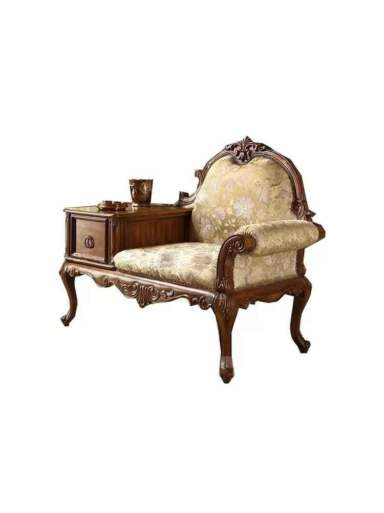 

Fabric Chaise Longue Single Bedroom Beauty Bed All Solid Wood Sofa Bed
