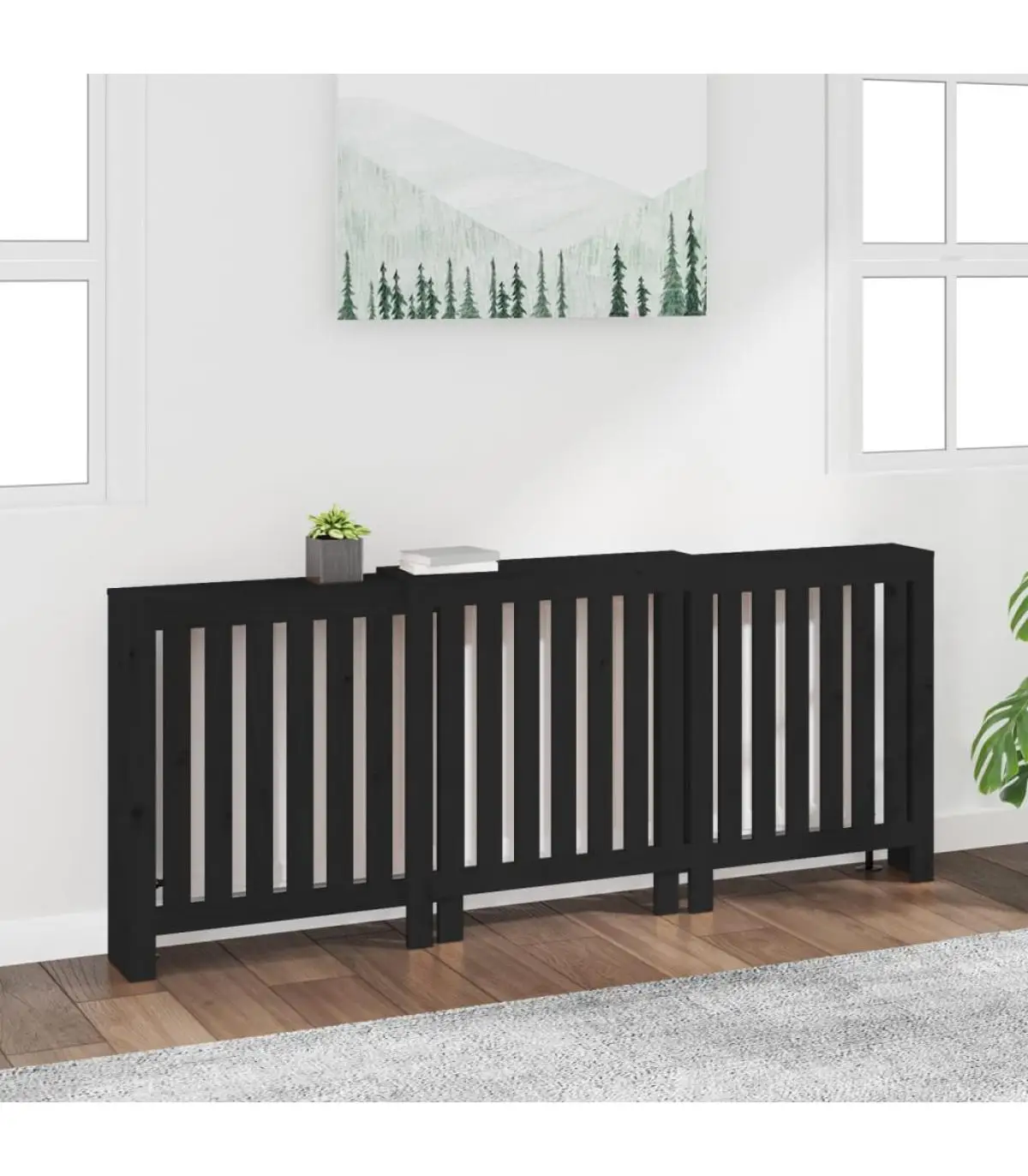 Accessories for heating radiators radiator cover solid wood pine black 210x21x85 cm