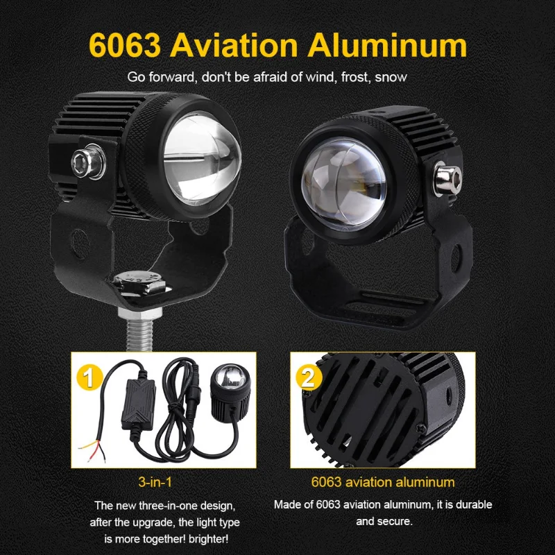 2Pcs Motorcycle Spotlight Mini Driving Light Yellow + White Hi-Lo Beam Led Motorcycle Spot Lights LED Car Spotlights