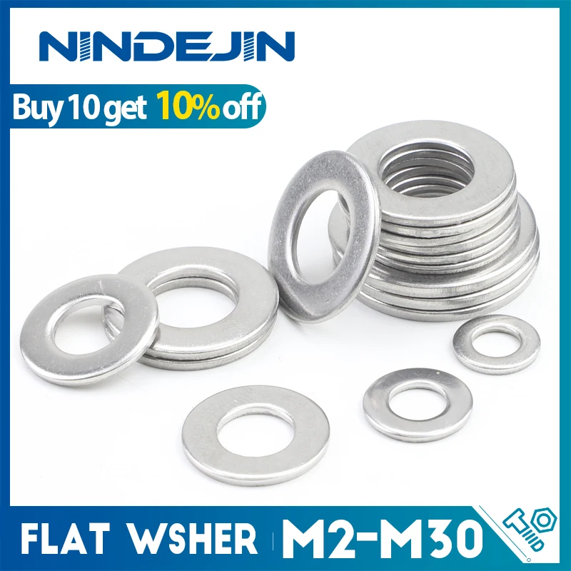 1-100pcs Flat Washer M2 M2.5 M3 M4 M5 M6 M8 M10 M12 M14 M16 M18 M20 M22 M27 Stainless Steel Washers Plain Washer Gaskets DIN125