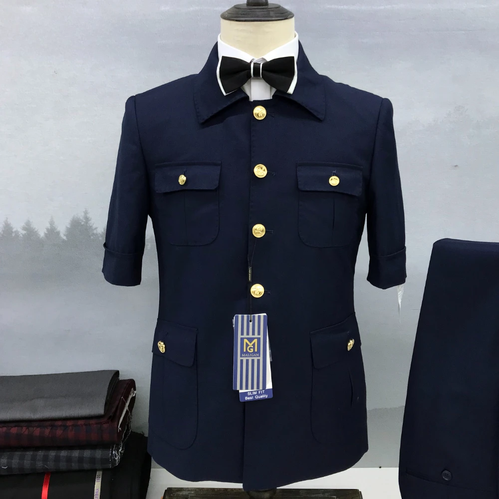 

Men Suit Two Pieces Half Sleeve Pants Traditional Chinese Style Custom Made High End Wedding Slim Fit Groom Casual Party