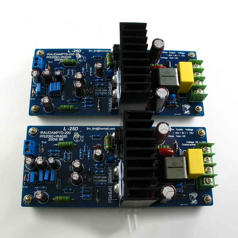 1Pair L25D IRAUDAMP9 IRS2092 IRFB4020 Top Class D Audio Amplifier Board 250W*2 8ohm Finished Board