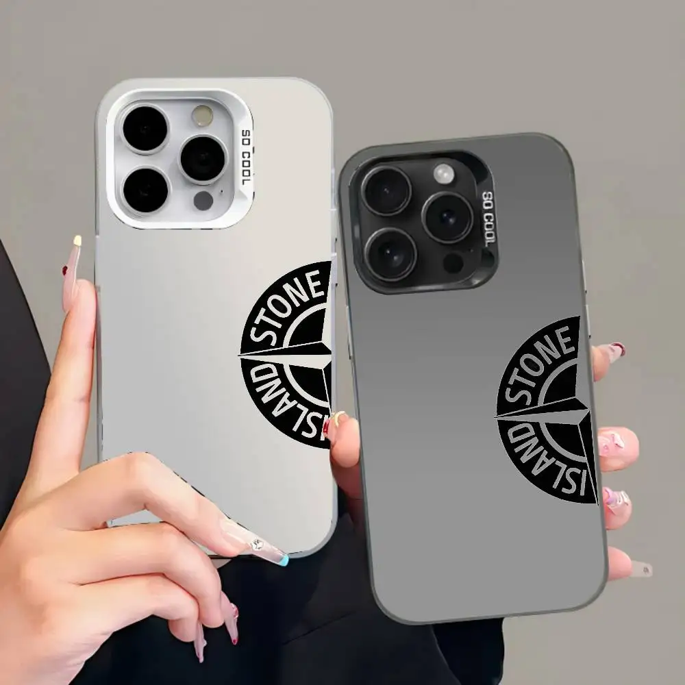 1PC Coque de téléphone tendance I-island S-Stone-e pour iPhone 17 16 15 14 13 12 11 Pro Max Plus avec dégradé argenté
