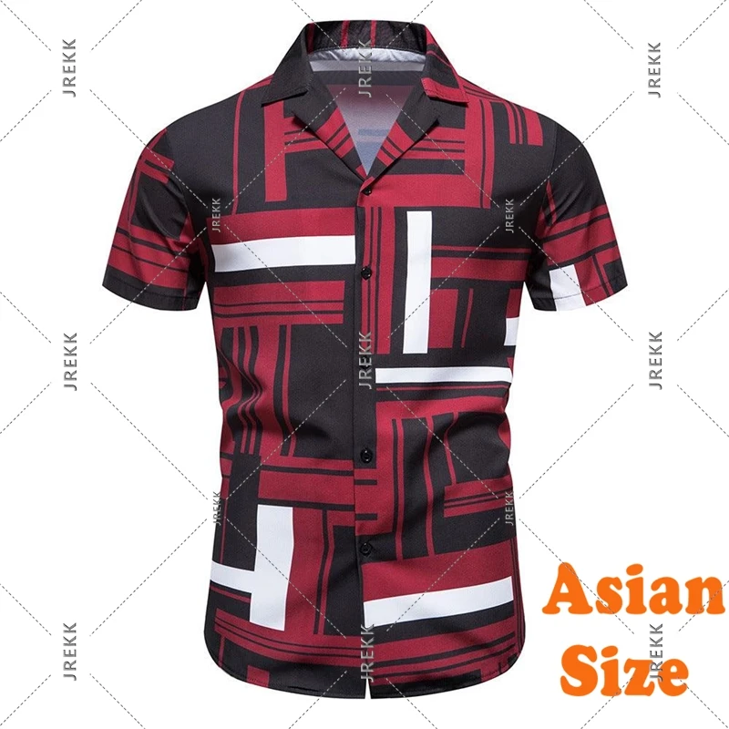 Camicia con risvolto con motivo geometrico artistico per abbigliamento da uomo Camicie con bottoni a manica corta taglia asiatica T-shirt moda estiva casual da strada