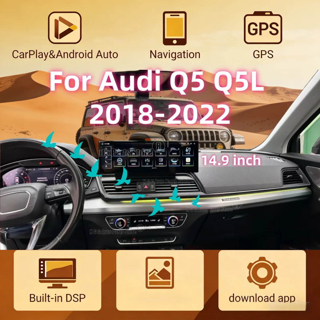 Android Auto Carplay Multimedia Player For Audi Q5 Q5L 2018-2022 Car Radio GPS Navigation 14.9 Inch Head Unit DSP BT 4G LTE WIFI