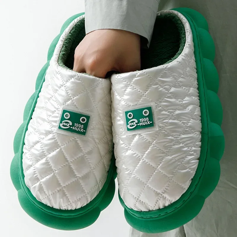 

Autumn Winter Plush Warm Women Cotton Slippers Indoor Home Casual Toe Wrap Thick Slides Men Anti Slip Vamp Waterproof Soft Shoes