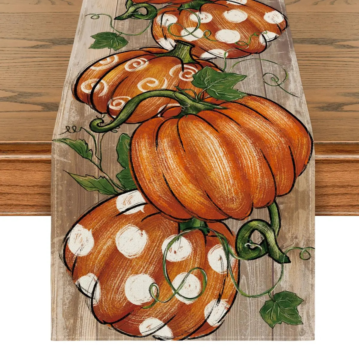 

Polka Dot Pumpkins Vine Fall Table Runner, Thanksgiving, Kitchen, Dining Table Decoration, Home Party Decor, Seasonal, Autumn