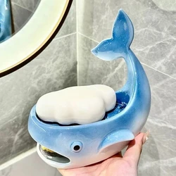 Ceramic Whale Drain Soap Box Modern Household Bathroom Simple Creative Arts Storage Tray Hotel Bathroom Advanced Sense Soap Rack