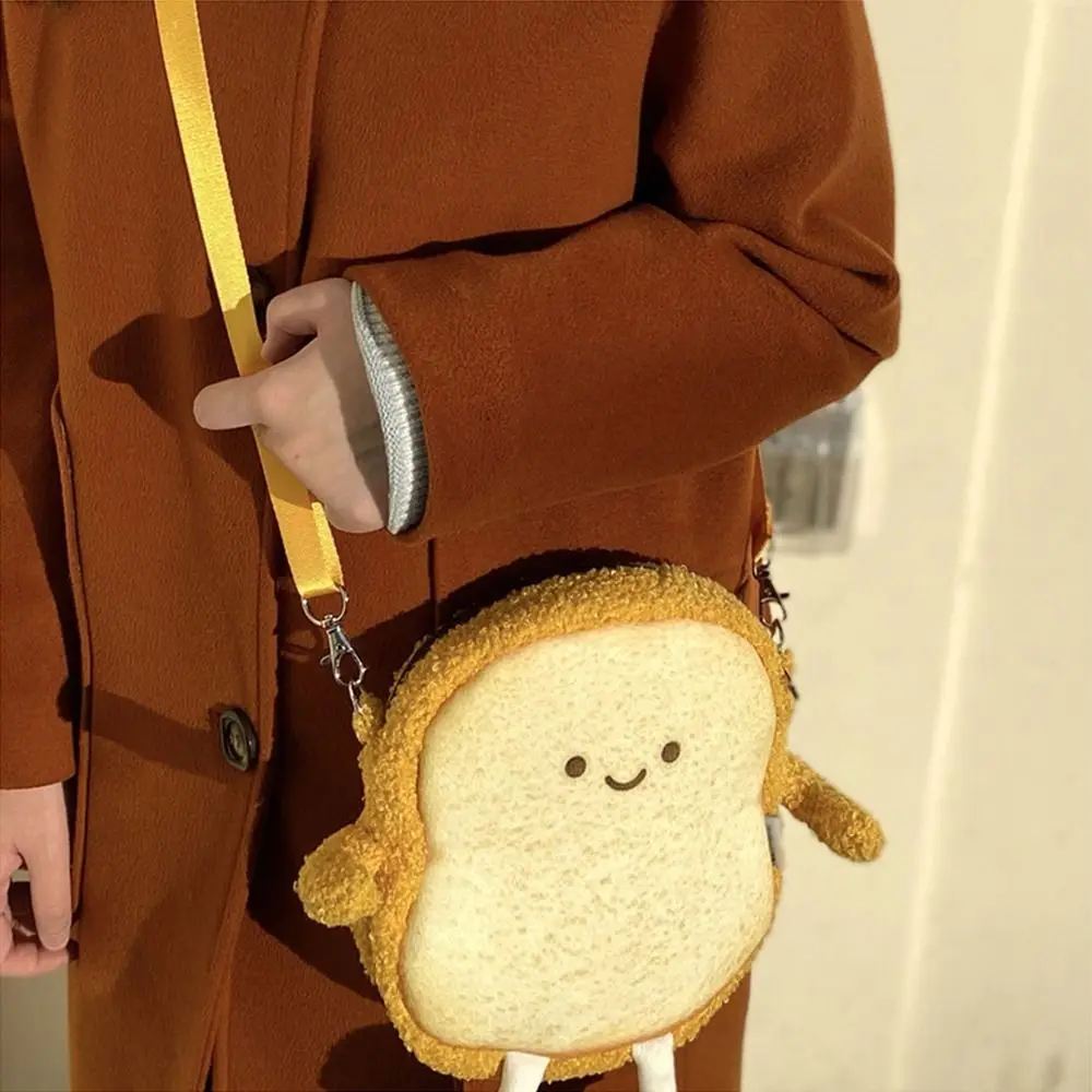 Crossbody Bag Toast Bread Crossbody Bag Korean Style Portable Cartoon Shoulder Bag Plush Cute Expression Phone Wallet Gift