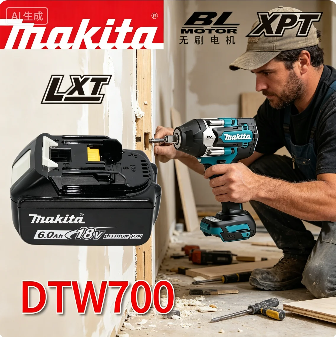 

100% Original Makita battery DTW700 18V Brushless Impact Wrench Bare Unit Square Drive Cordless Ion Tool Repair, Screwdrive