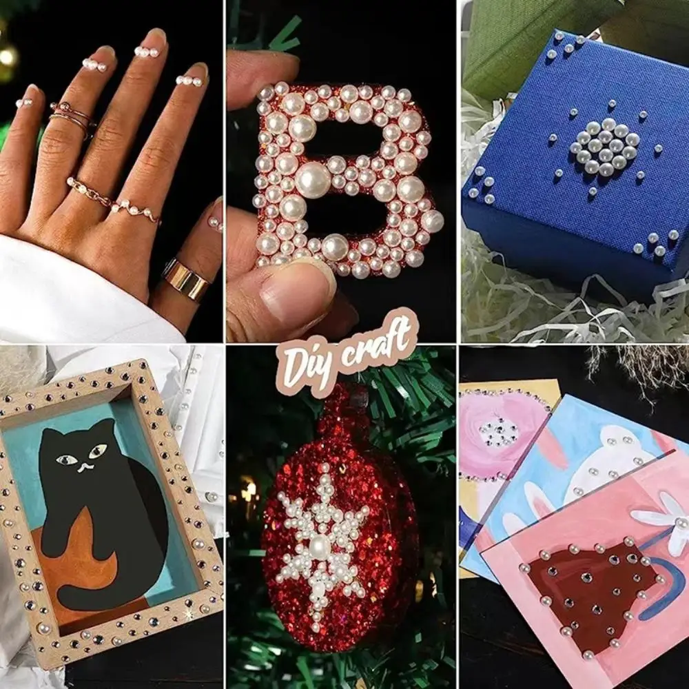 3/4/5/6/8/12MM 플랫백 진주 스티커 한정 진주 셀프 접착 네일 아트 라인스톤 임시 타투 라운드