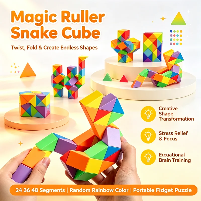 Rainbow Magic Snake Ruler Transformable Snake Cube Fidget Toy Twist Puzzle Brain Teaser Educational Game Sensory for Favor Gift