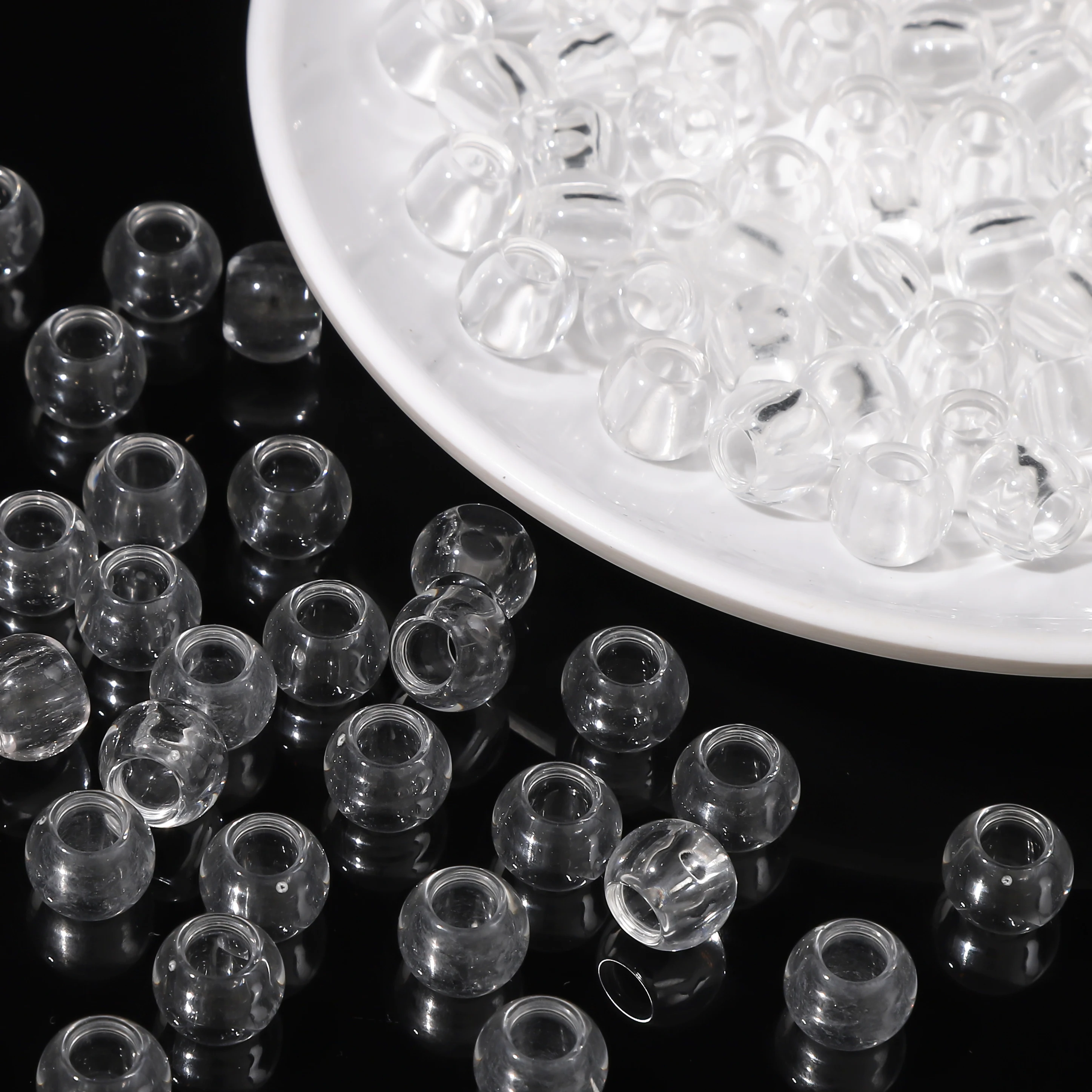 8-16mm 20-100Pcs Clear Imitation Crystal Acrylic Large Hole Round Beads for DIY Phone Strap Bag Pendant Jewelry Making Supplies