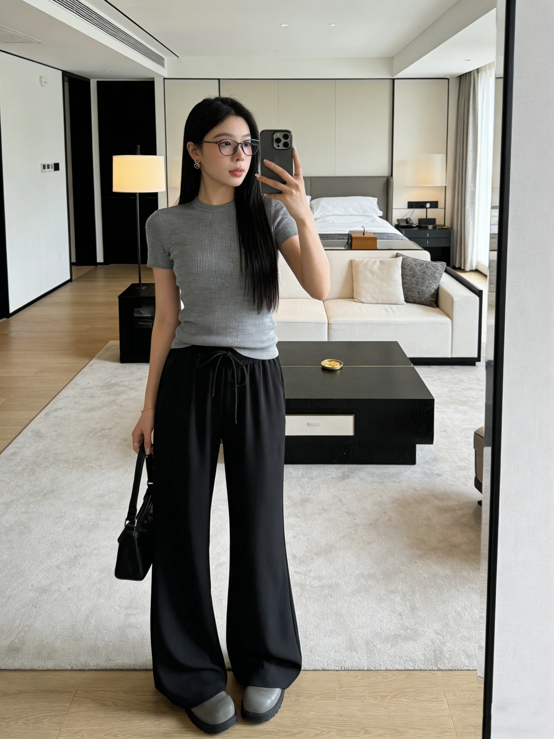 

Spring Summer Women's Lazy Style Wide Leg Sports Pants Drawstring High Waist Drapey Slimming Casual Versatile Flared Pants