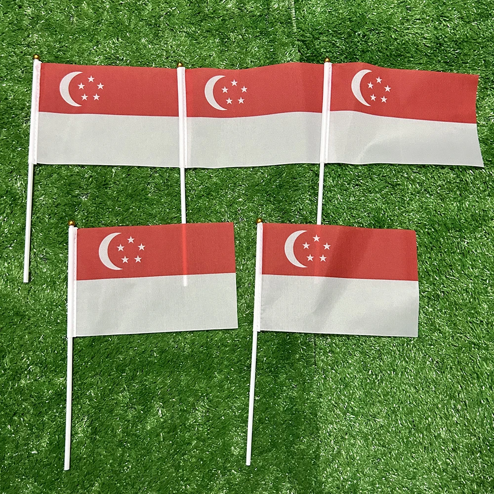 Singapore hand Flag 21*14cm 10/20/50pcs polyester Singapore Hand Waving Flags With plastic pole For Sports Activity Home Decor